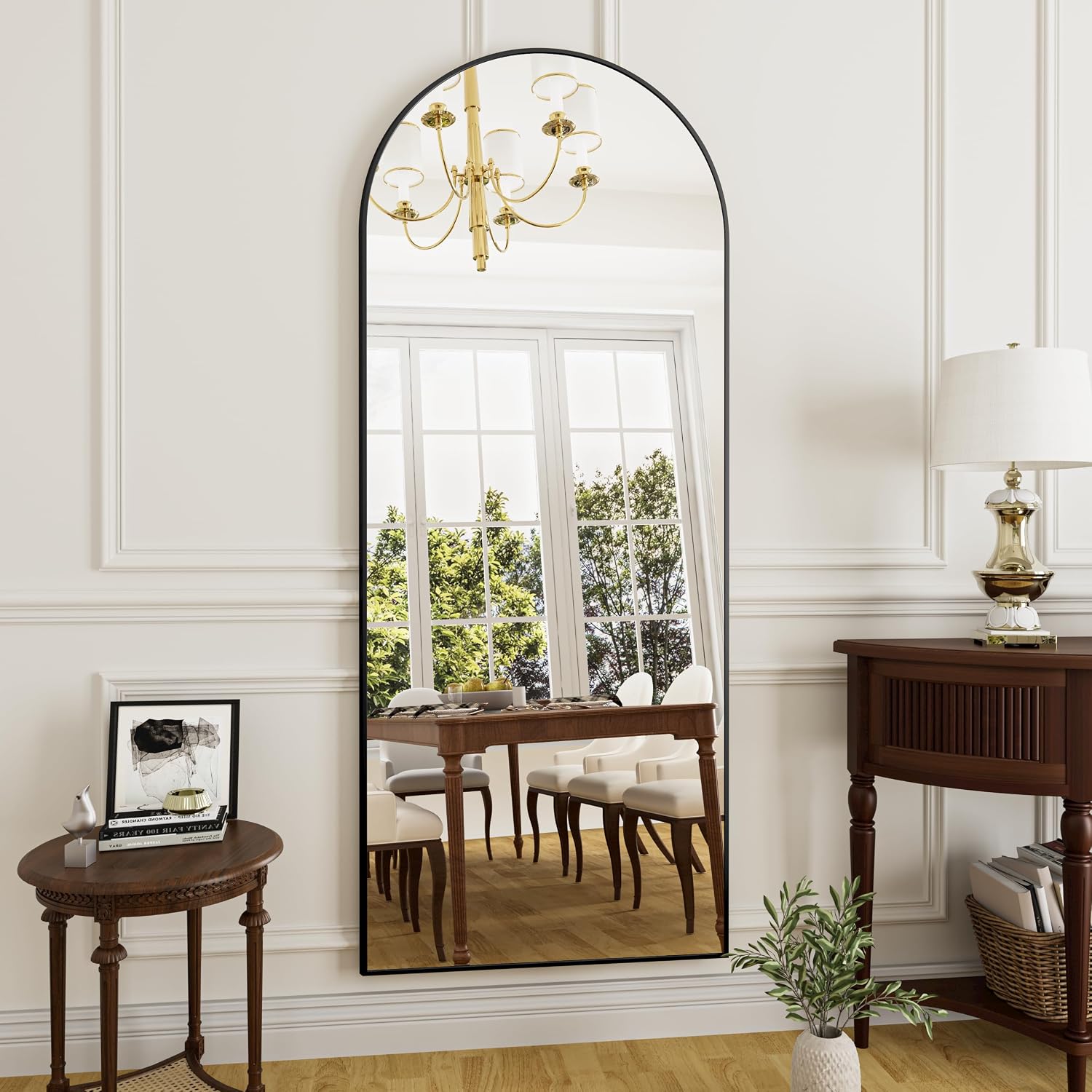 Rowjut Full Length Mirror Arched Floor Length Mirrors, 71'x26' Large Full Body & with Stand & Arch Wall Mounted & Standing Mirror for Bedroom Living Room, Aluminum Frame, Black