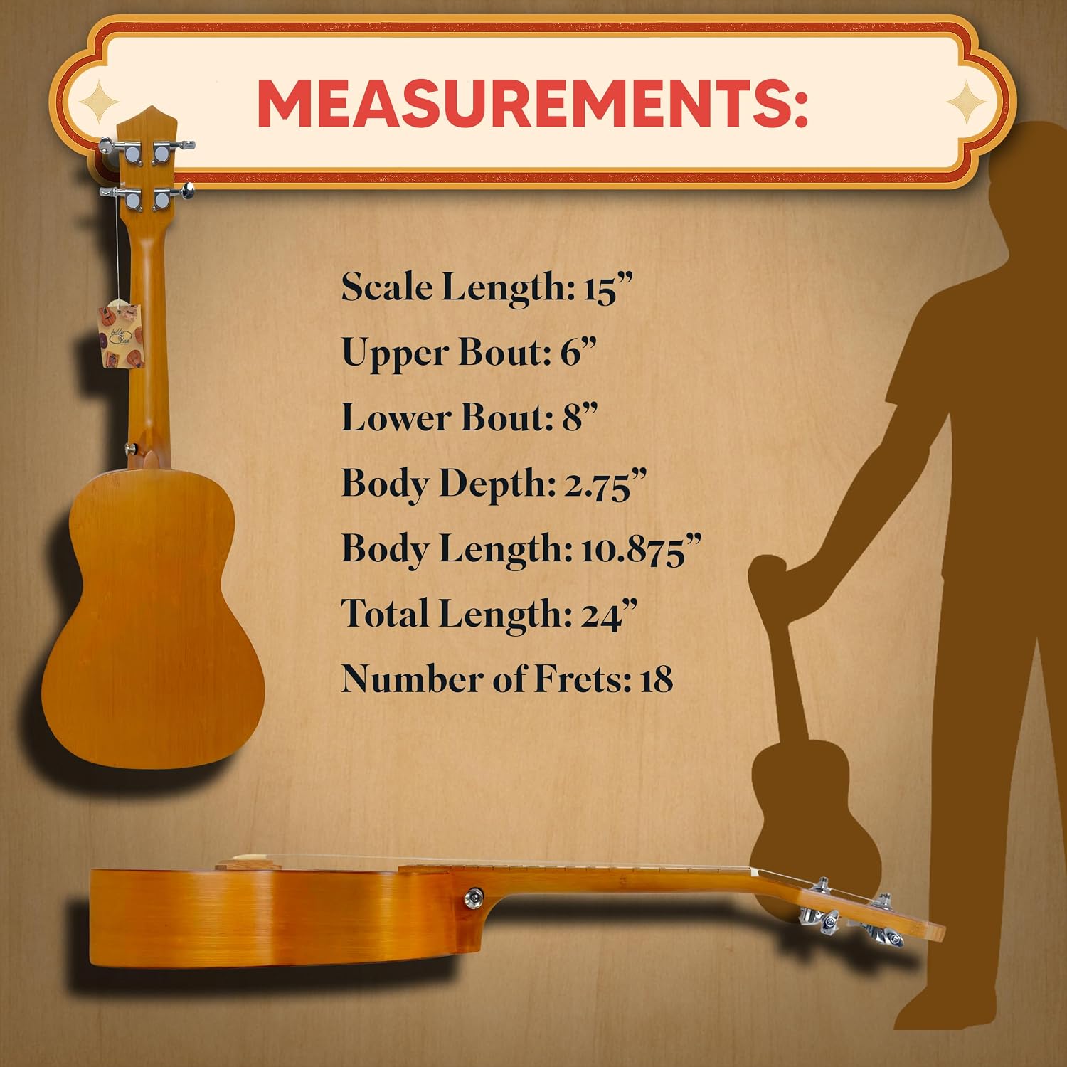 Bamboo Beach Concert Ukulele for Adults, Beginner and Professional Musical Instrument, Travel-Friendly with Gig Bag, Sunburst