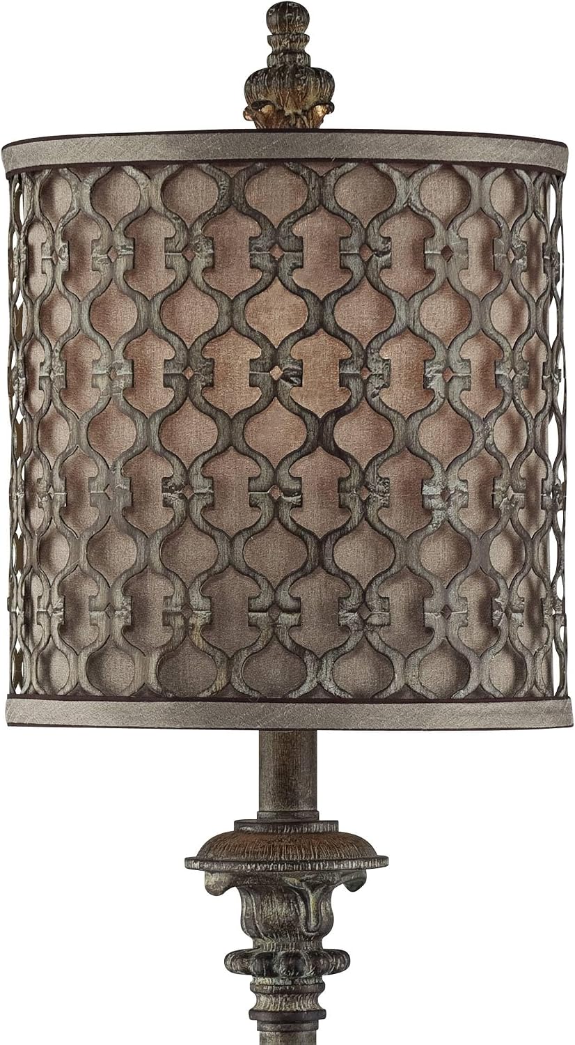 Regency Hill Vichelis 34' Tall Skinny Candlestick Buffet Traditional Vintage End Table Lamps Set of 2 Beige Metal Fabric Shade Living Room Bedroom Bedside Nightstand House Office Home Reading
