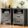 Decofy Farmhouse Nightstand Set of 2 with Charging Station, 18'' Wide Rustic End Table with USB/Type-C Ports, 2 Drawers & Open Shelf, Wood Bedside Table for Bedroom, Grey Oak