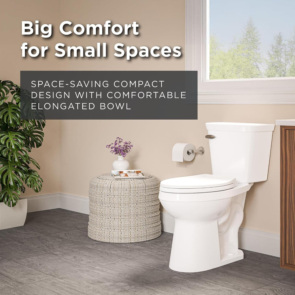 Gerber Viper Force Compact Elongated Two-Piece Toilet with 12-in Rough in, ADA Compliant Chair Height, High Efficiency 1.28 GPF, Soft-Close Seat and Install Kit with Wax Ring Included, White, GRS48350