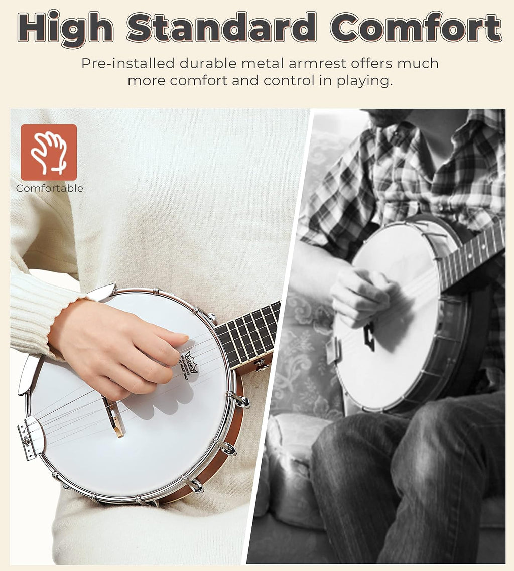 Vangoa 5 String Banjo 26 Inch, MINI Travel Banjo Beginner Kit with Remo Head, Open Back & Closed Solid Back with beginner Kit, Comfortable Carrying Bag