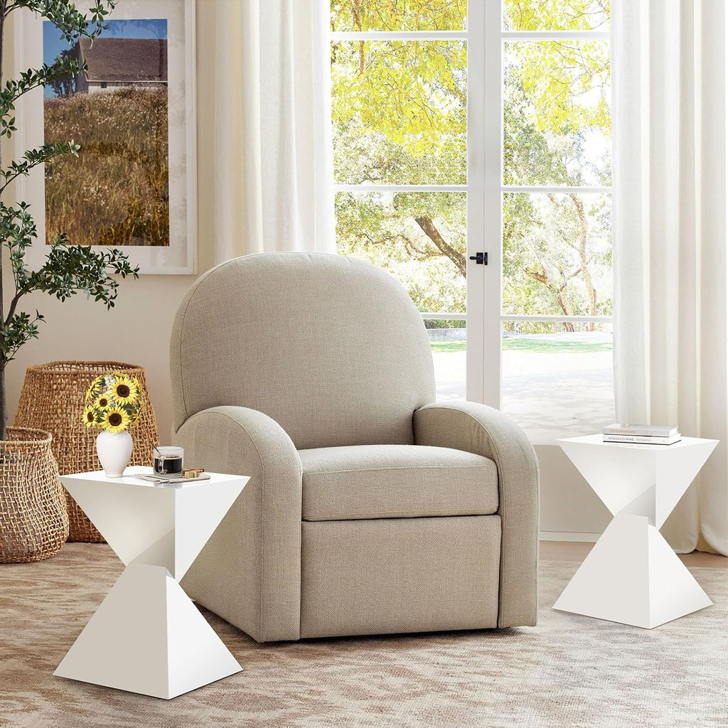 BECHAEO White Acrylic Side Table Set of 2, Small End Tables for Small Spaces, Modern Acrylic End Tables Living Room Bedroom Nightstand with Irregular Design, Lightweight Farmhouse Outdoor Side Tables