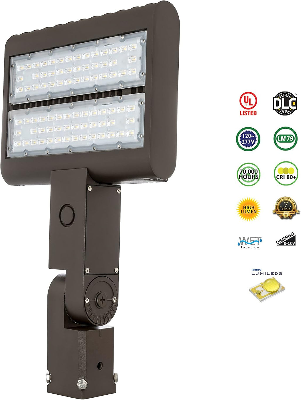 Westgate Lighting Outdoor LED Flood Light Fixture Slip Fitter Mount - Shoebox Street Area Parking Pole Security Floodlights - 120-277V - IP65 (100 Watt 3000K Warm White Dark Bronze)