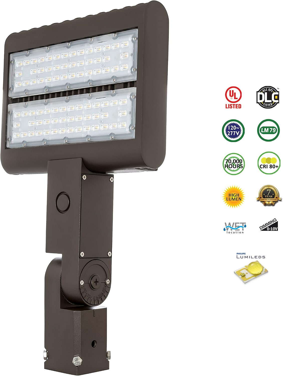 Westgate Lighting Outdoor LED Flood Light Fixture Slip Fitter Mount - Shoebox Street Area Parking Pole Security Floodlights - 120-277V - IP65 (100 Watt 3000K Warm White Dark Bronze)
