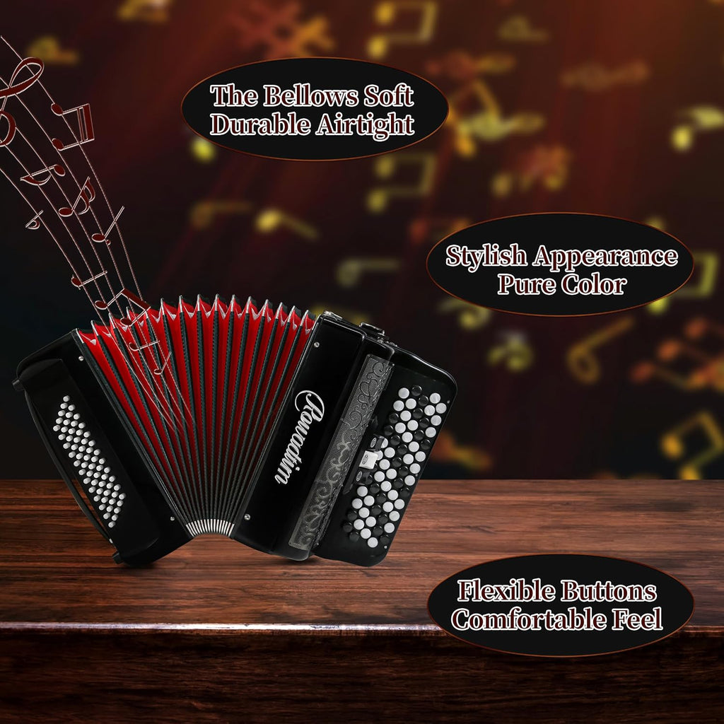 Accordion - 62 Key 60 Bass Professional Piano Model with Backpack & Strap | Lightweight, Portable Design for Beginners, Students & Adult Musicians (Black)