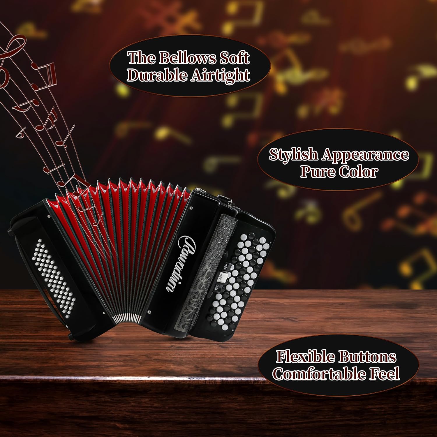 Accordion - 62 Key 60 Bass Professional Piano Model with Backpack & Strap | Lightweight, Portable Design for Beginners, Students & Adult Musicians (Black)