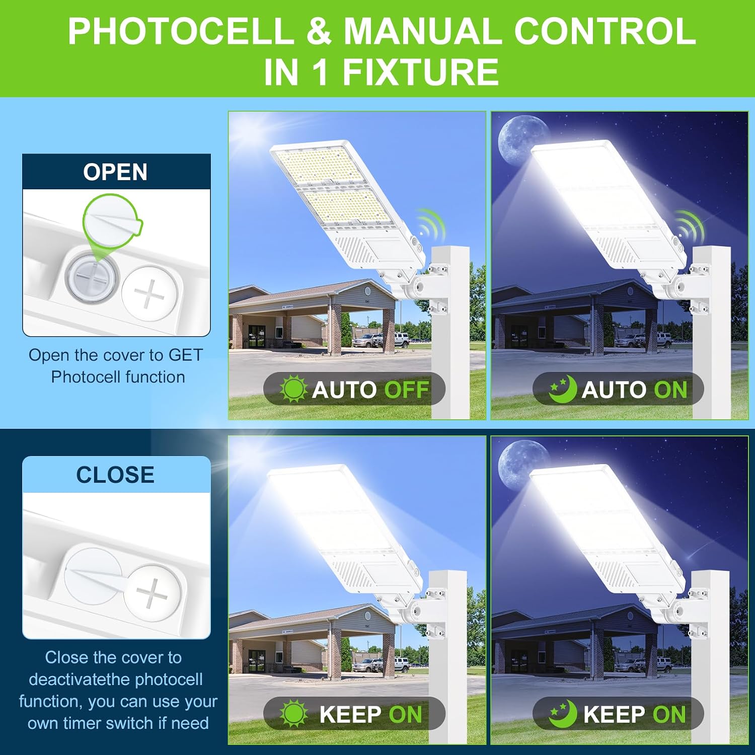 320W LED Parking Lot Light with Photocell UL Listed 48000LM 5000K LED Shoebox Light Pole Flood Fixture IP65 Commercial Area Lighting Arm & Slip Fitter in 1 Mount, AC100~277V
