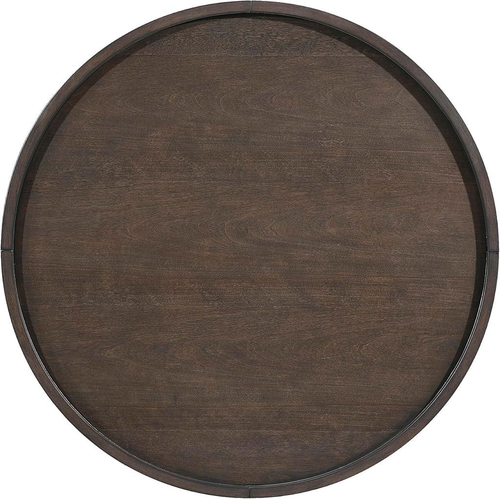Lexicon Wood Round End Table with Gold Metal Cap, 36' Dia. Mid Century Modern Round Birch Wood Veneer Sofa Side Table for Contemporary Living Room, Easy Assembly, Dark Brown