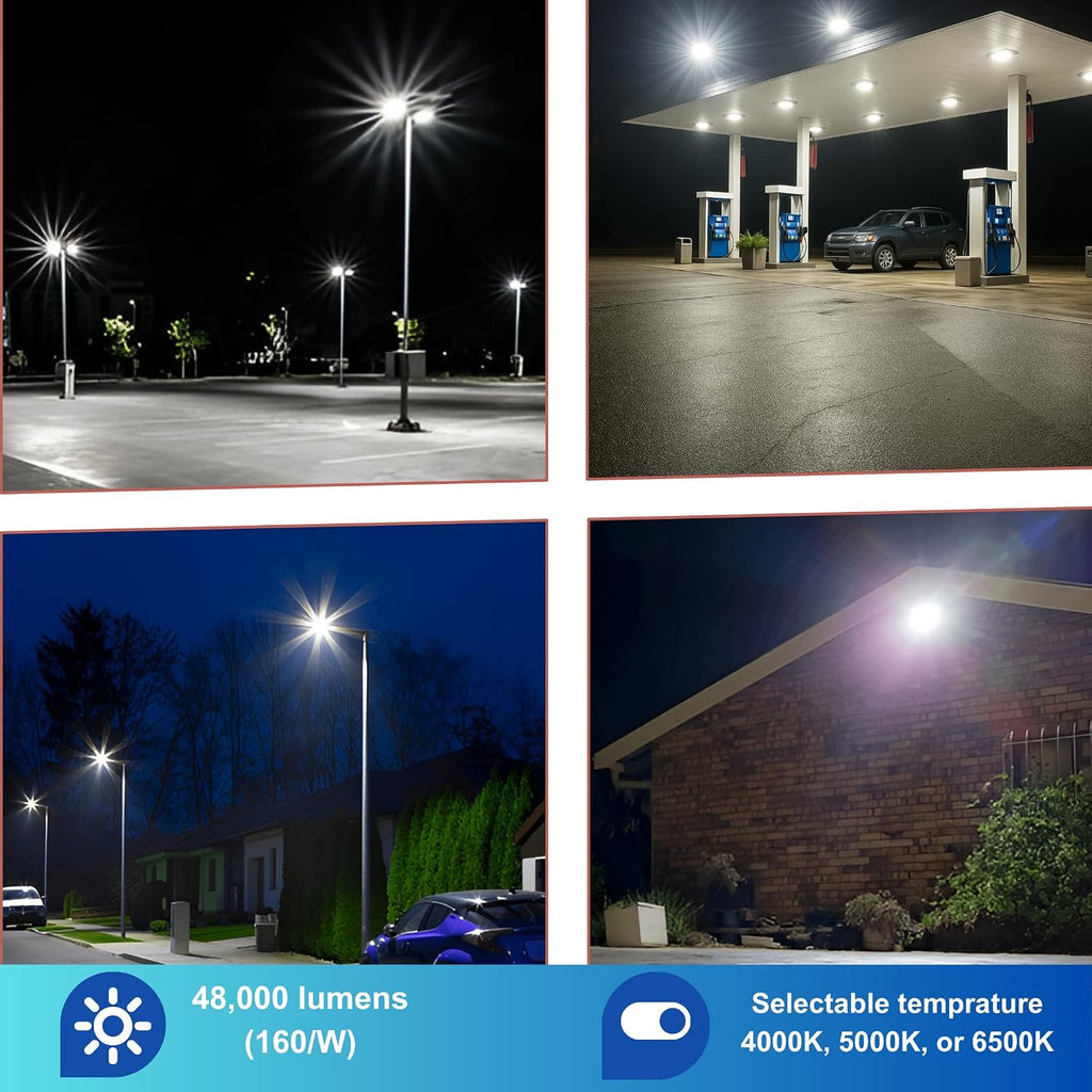 300W LED Street Light, DLC Certified Dusk to Dawn Parking Lot Lights - 6500K, 39000LM, Waterproof Outdoor Commercial Street & Area Lighting for Roadway, Security, Stadium, Pole Barn - ETL Listed