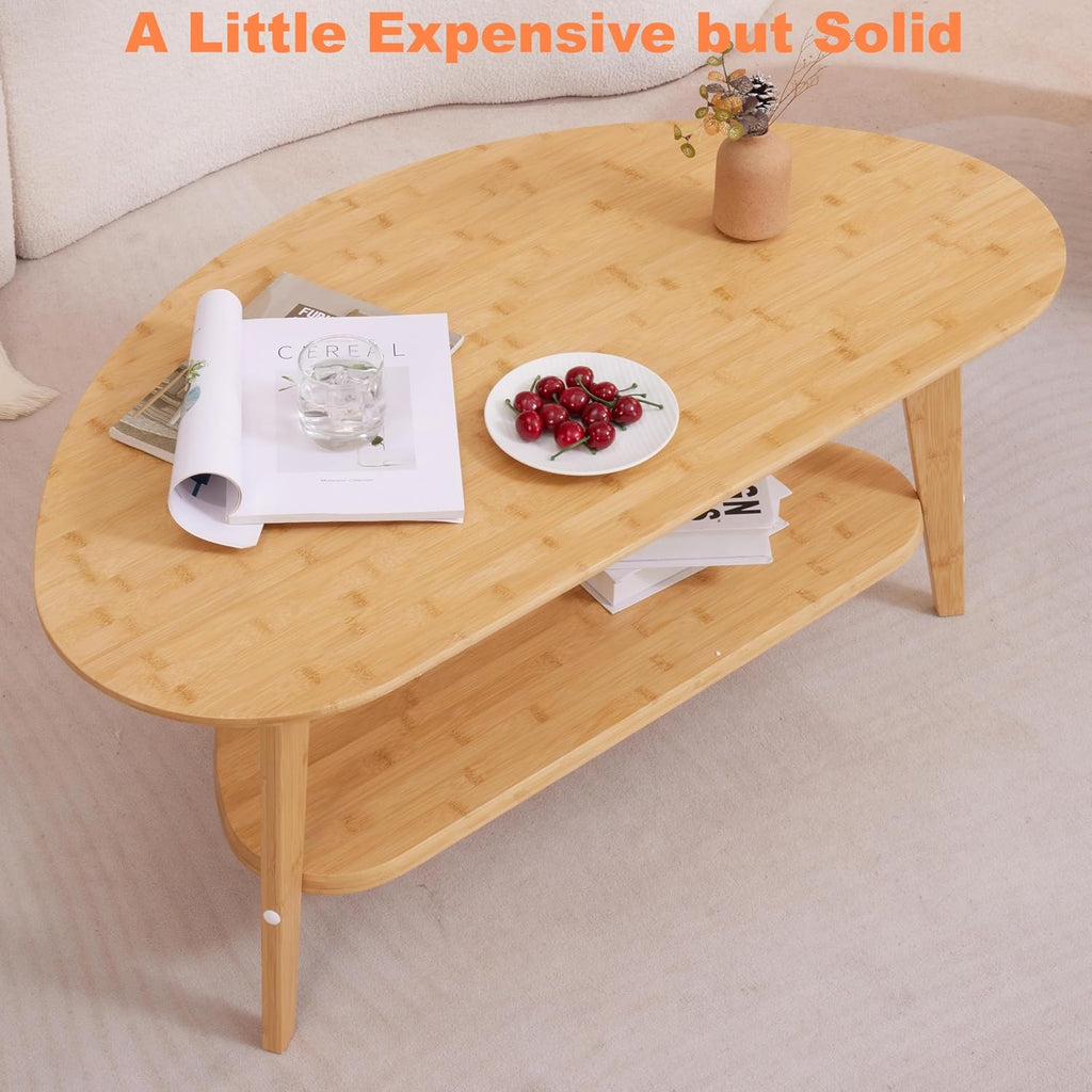 NAVREX Coffee Table, Mid Century Modern Oval Coffee Tables for Living Room, 100% Solid Wood, FSC Certifiled 40.2'*22' Round Center Table, Value Lies in Material, Easy Assembly