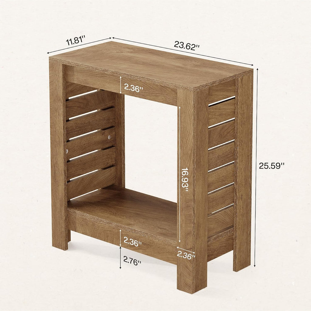 Tribesigns Narrow Side Table Set of 2, 2-Tier Farmhouse Wooden End Table with Storage Shelf, Skinny Accent Nightstand for Living Room, Bedroom and Office, Easy Assembly (2)