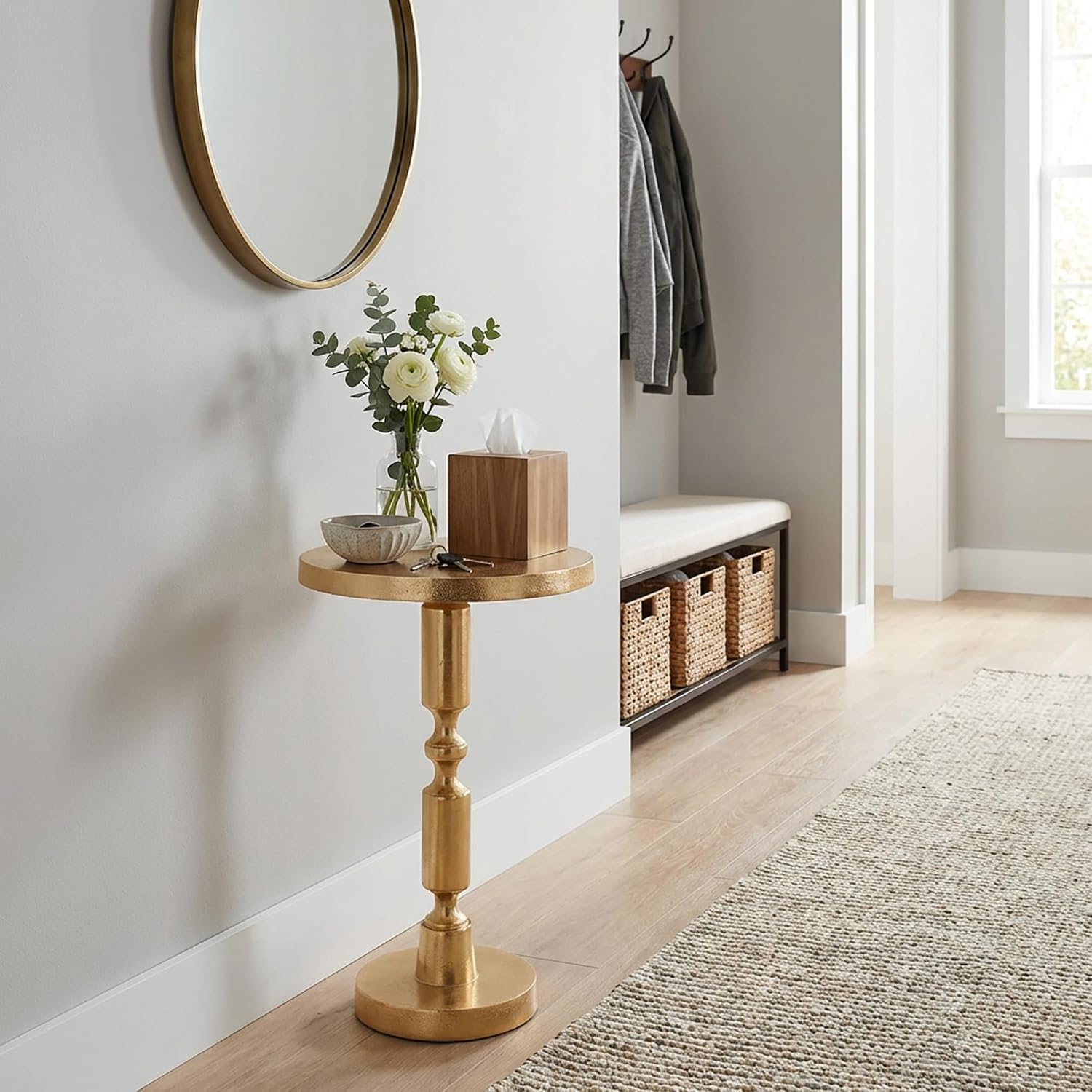 OBJET D'ART Small Round Gold End Tables, Rhodes, 21'' Height, Vintage Metal Accent, Side, Pedestal, Coctail and Drink Tables for Living Room and Small Spaces