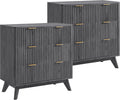 T4TREAM Fluted 3 Drawers Nightstand Set of 2, Oversized Extra Large Modern Side Table, End Table Bedside for Bedroom, Living Room, Curved Profile Design, Dark Alder