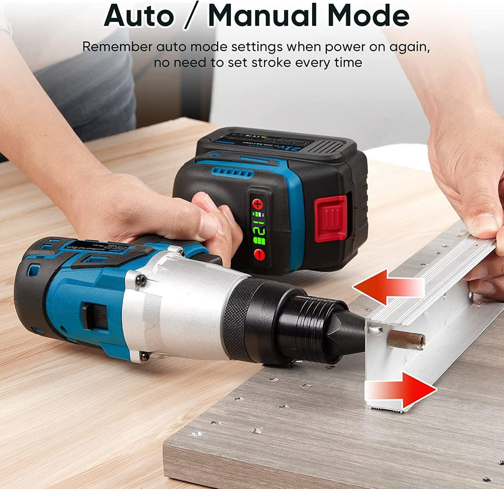 2-in-1 Electric Rivet Nut Gun for Rivets(1/8'', 5/32'', 3/16') & Rivet Nuts (1/4',5/16',3/8') with 2 Battery, Cordless Pop Rivet Insert Installation Tool