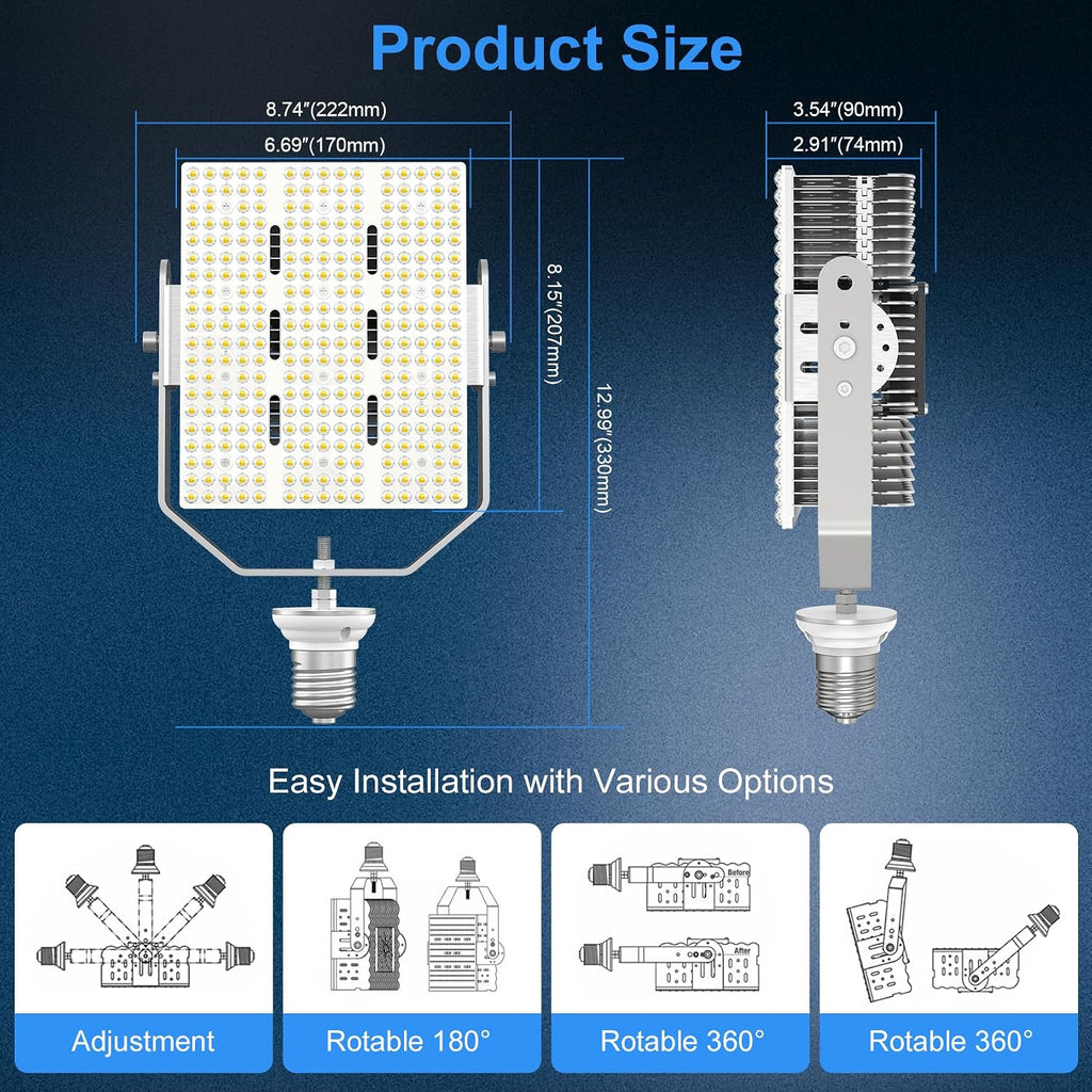 240W Shoebox LED Retrofit Kit AC100-277V LED Parking Lot Light Fixture Retrofit 5000K Replace 1000W Metal Halide ETL Listed E39 Base for Outdoor Sports Court lights Street Area Lighting Fixture