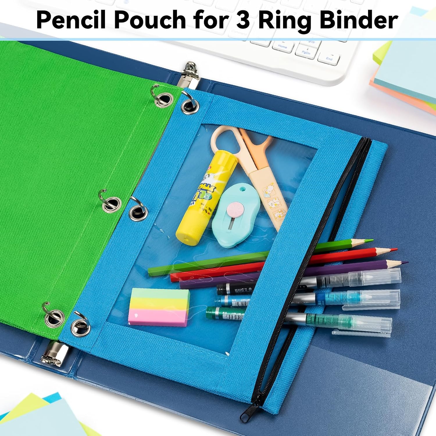 Pencil Pouch for 3 Ring Binder, Bulk 288 Pack 3-Holes Zipper Pencil Pouches in Assorted Colors, Sturdy and Durable Cloth Pencil Holder with Clear Window for Office School College Supplies