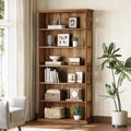 LITTLE TREE 6-Tier Bookcase, 75-Inch Farmhouse Bookshelves and Bookcases, Floor Standing 6 Shelf Wooden Display Storage Shelves Tall Bookcase for Home Office, Living Room, Bed Room, Brown