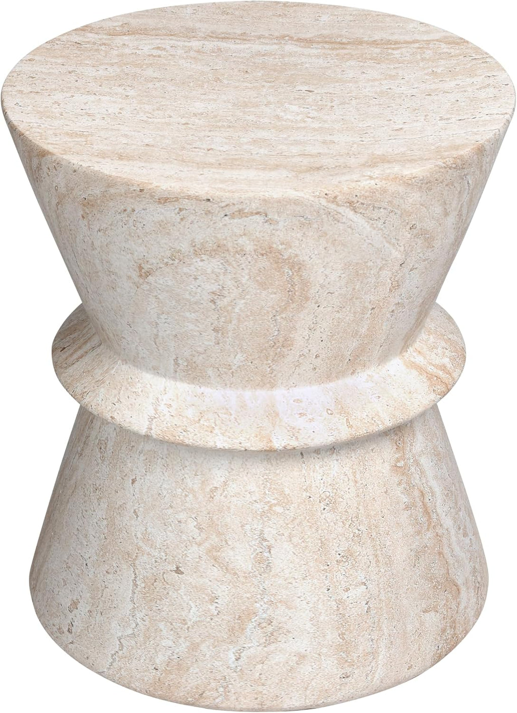 Empire Art Direct Hourglass Travertine Stone Finish Italian Design MgO Side Accent Table, Living Room, Bedroom & Office, 15.4'x15.4'x17.8'