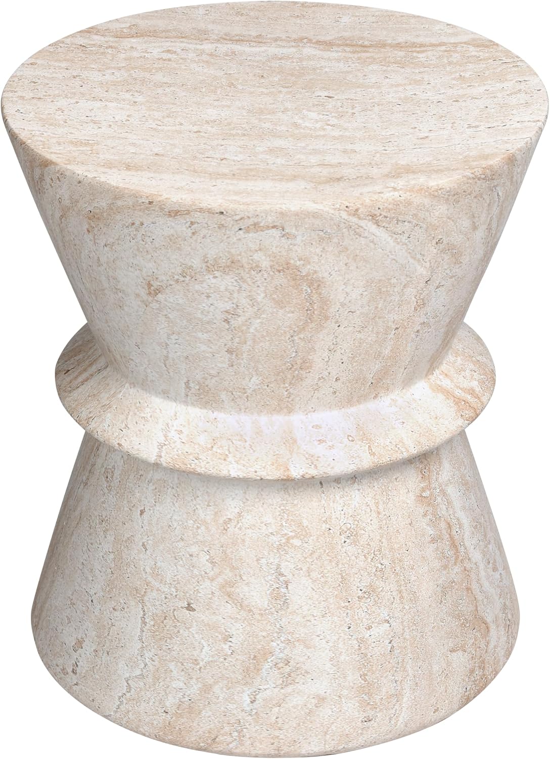 Empire Art Direct Hourglass Travertine Stone Finish Italian Design MgO Side Accent Table, Living Room, Bedroom & Office, 15.4'x15.4'x17.8'