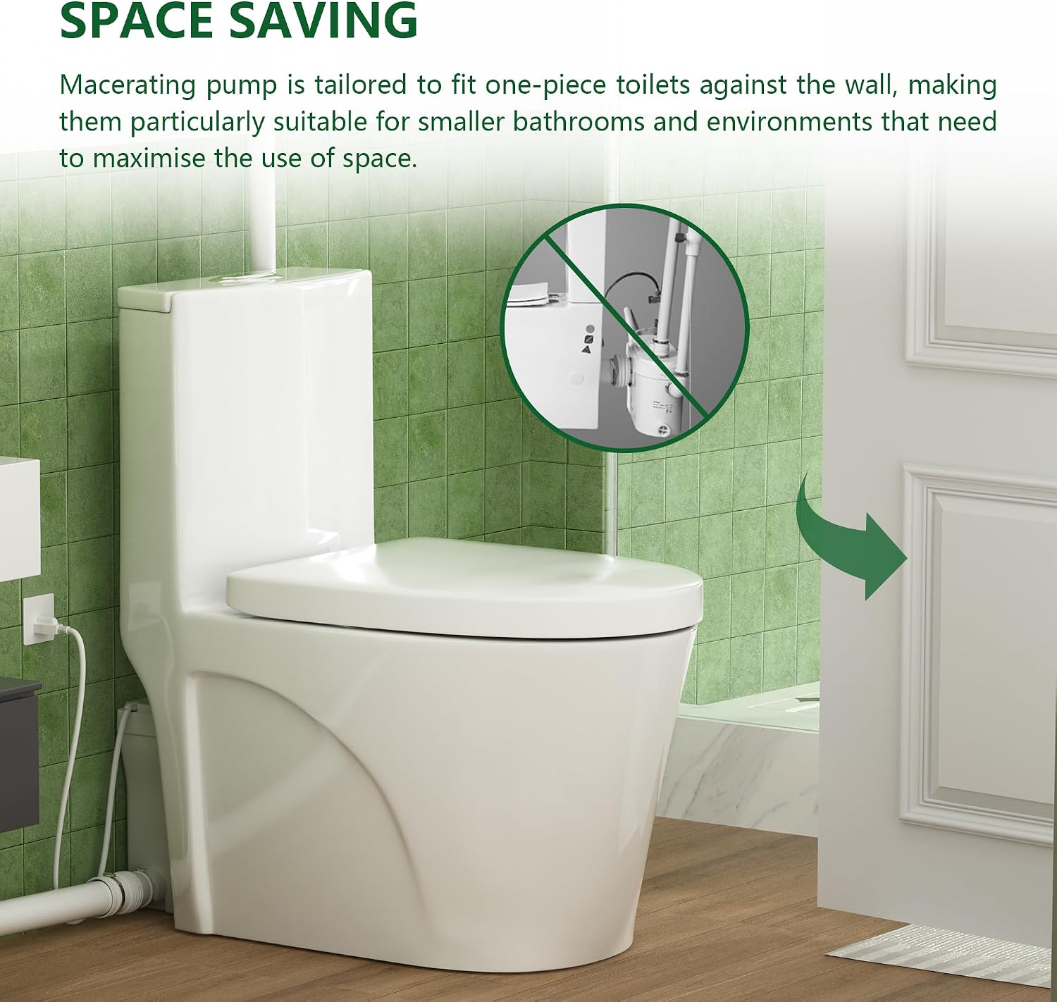 SUPERFLO 600W Macerating Toilet System, Upflush Toilets for Basement with One Piece Toilet Bowl & Soft Close Seat, Macerator Toilets Pump with 3 Inlets for Toilet, Sink & Shower