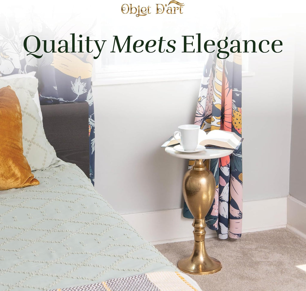 OBJET D'ART Small Round Gold End Tables, Orne, 22'' Height, Vintage Metal Accent, Side, Pedestal, Coctail and Drink Tables for Living Room and Small Spaces