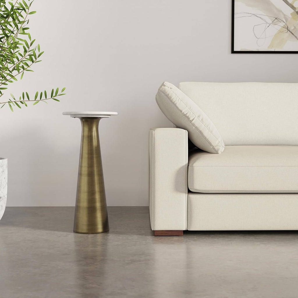 SIMPLIHOME Nicollette Metal Table - 12 inch Wide Solid Metal Round Side Table in Antique Brass, Modern Contemporary Accent Table for Living Room, Bedroom, or Office with Compact Design