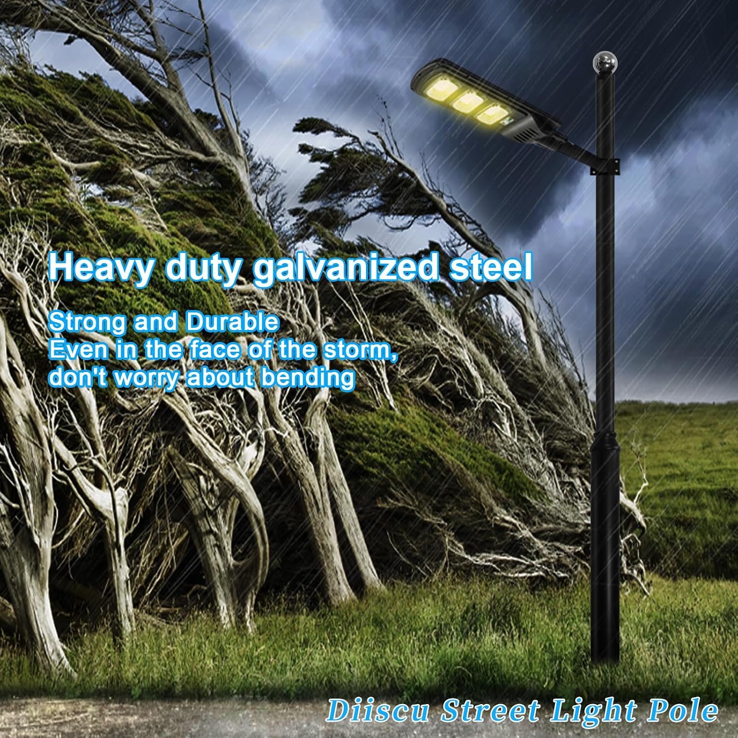 Street Light Pole 16ft Tall, Black Outdoor Galvanized Heavy-duty Metal Solar Street Lamp Post, Suitable for Outdoor Street and Courtyard Lighting Fixtures with Mounting Rebar Cage (16 FT 114+76mm)