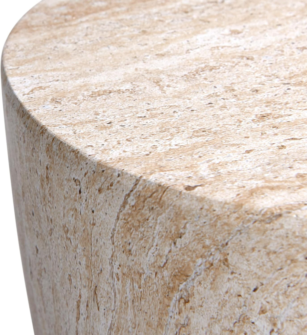 Empire Art Direct Tapered Travertine Stone Finish Italian Design MgO Side Accent Table, Living Room, Bedroom & Office, 14.5'x14.5'x18.3'