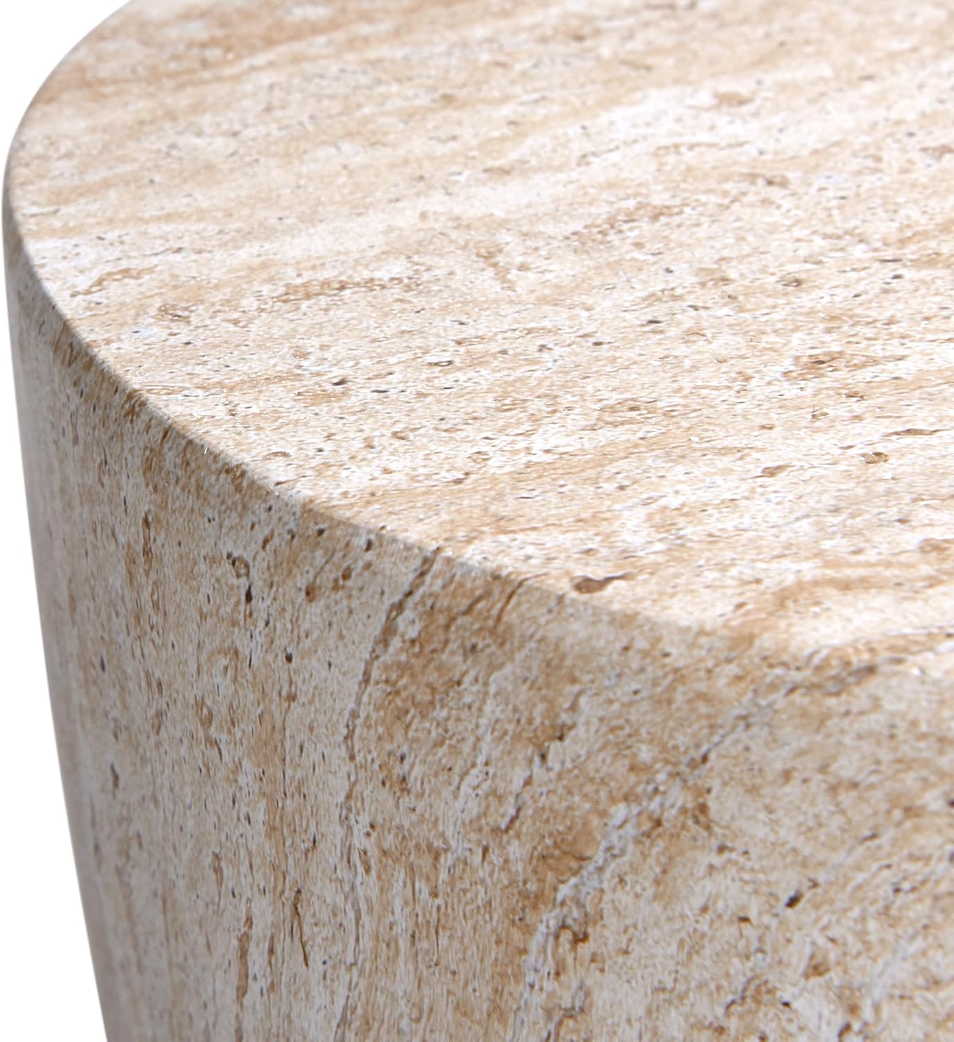 Empire Art Direct Tapered Travertine Stone Finish Italian Design MgO Side Accent Table, Living Room, Bedroom & Office, 14.5'x14.5'x18.3'