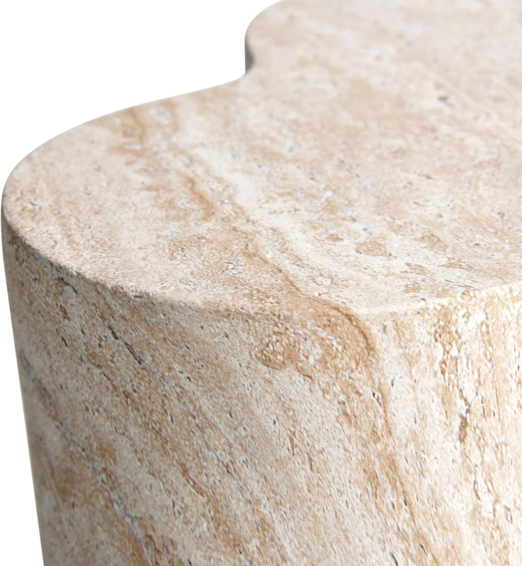 Empire Art Direct Clover Travertine Stone Finish Italian Design MgO Side Accent Table, Living Room, Bedroom & Office, 14.4'x13.8'x17.8'