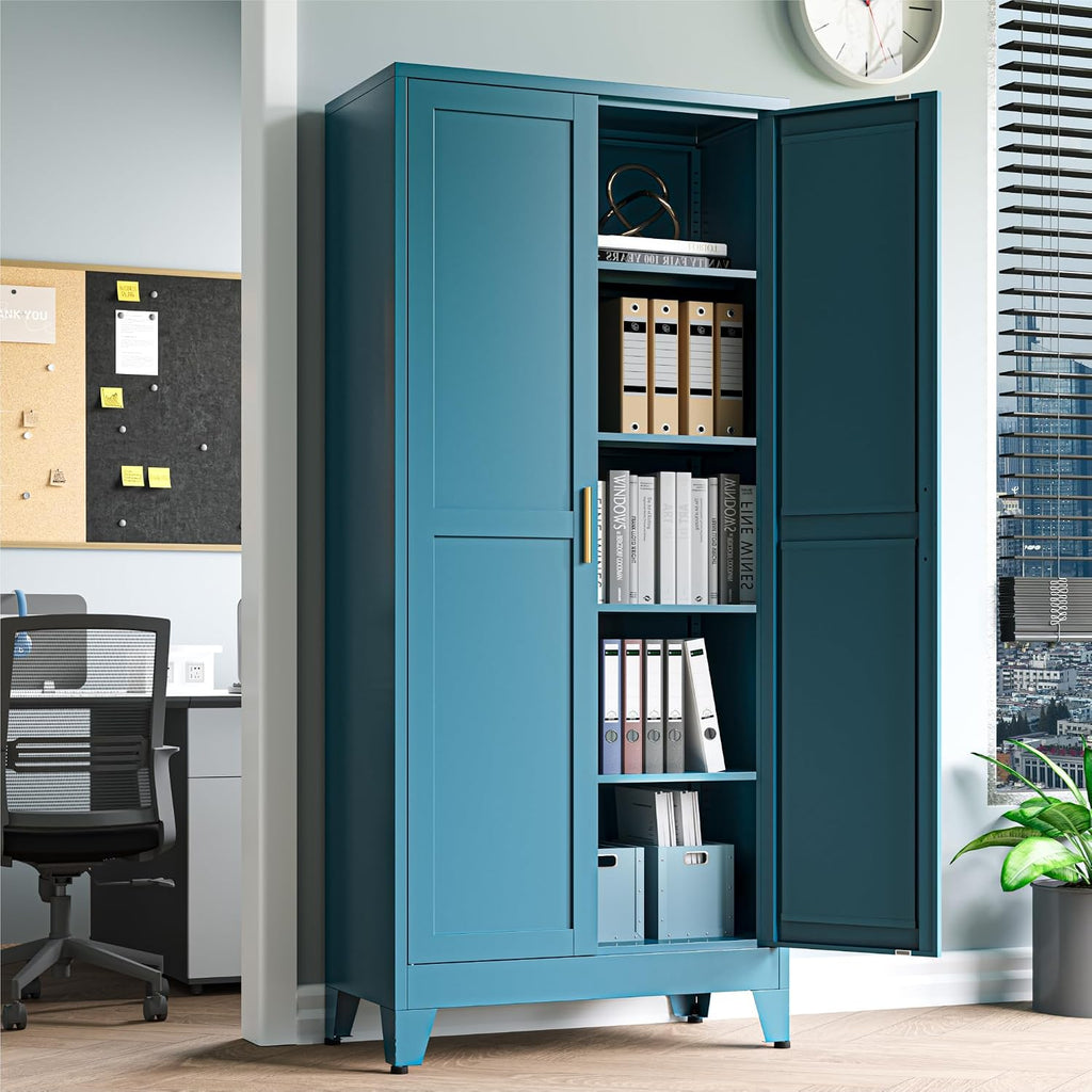 Baborokic 71H Tall Metal Storage Cabinet with 2 Doors and Adjustable Shelves,Kitchen Pantry Storage Cabinets,Tall Freestanding Cupboard for Bathroom,Office,Dining Room,Living Room Blue