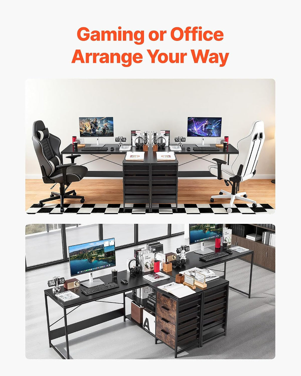 VEVOR L-Shaped Computer Desk, 59-inch Reversible Corner Gaming Desk with Drawers & Storage Shelves, Modern Stylish PC Table Sturdy Work Workstation for Home Office - Easy to Assembly