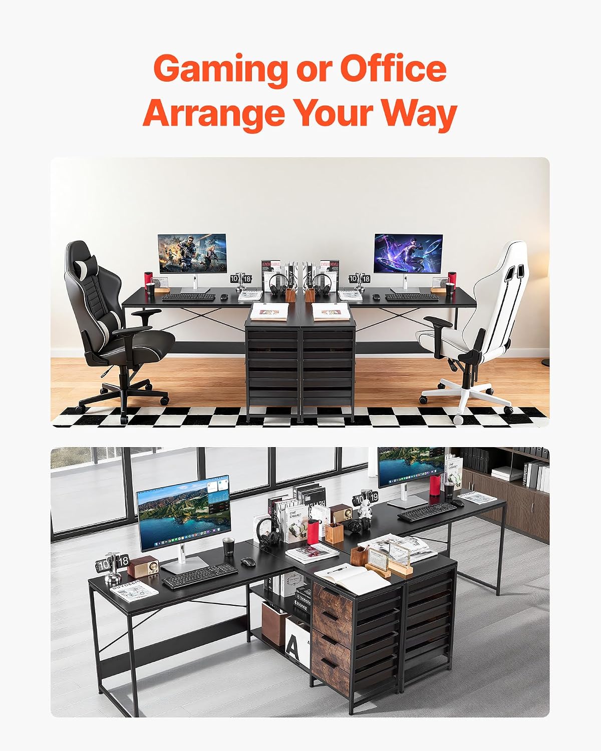 VEVOR L-Shaped Computer Desk, 59-inch Reversible Corner Gaming Desk with Drawers & Storage Shelves, Modern Stylish PC Table Sturdy Work Workstation for Home Office - Easy to Assembly