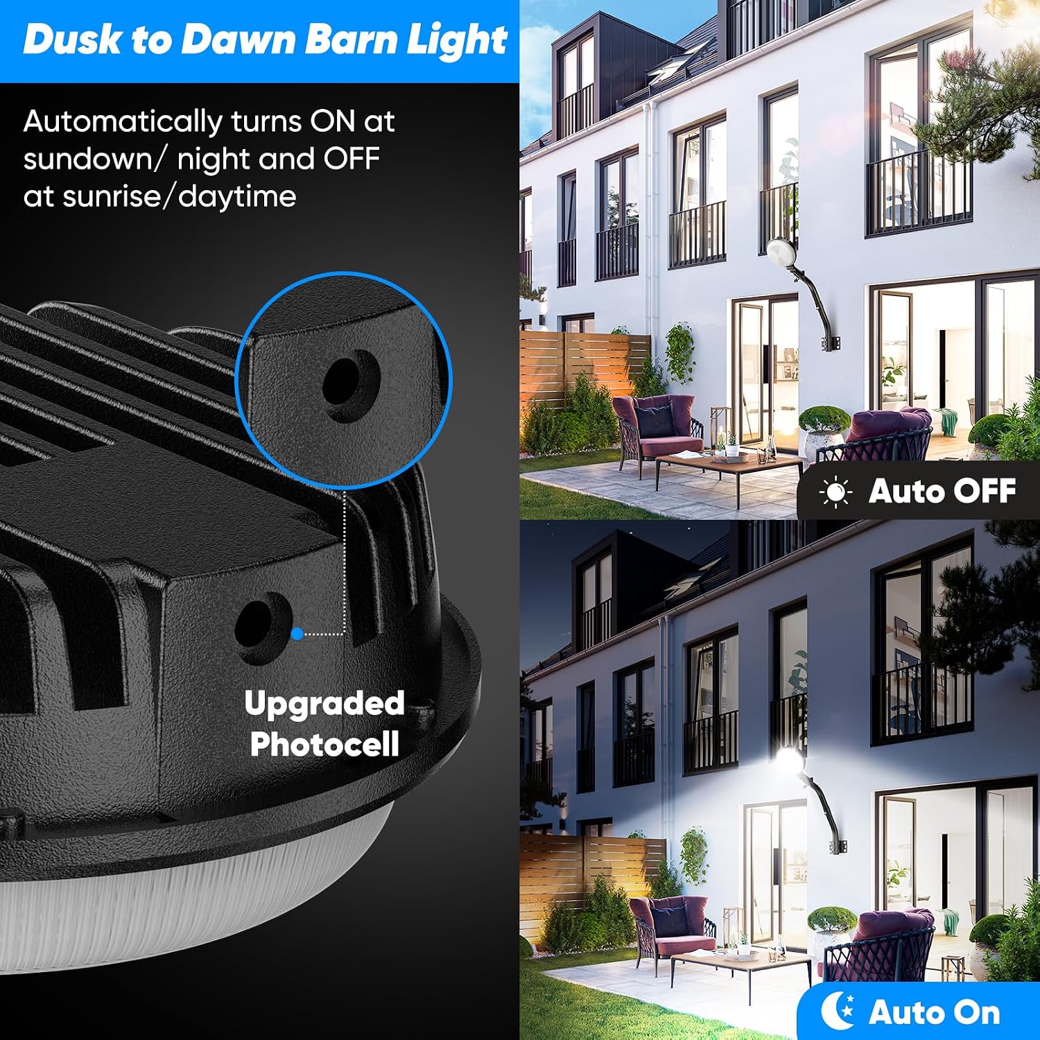 2-Pack 24000LM LED Barn Lights Dusk to Dawn, 150W Outdoor Lighting IP66 Waterproof, 6500K Bright Yard Light with Photocell, 150°Head Adjustable Outside Security Light for Area Street Garage