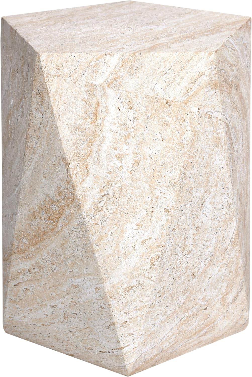 Empire Art Direct Pentagon Travertine Stone Finish Italian Design MgO Side Accent Table, Living Room, Bedroom & Office, 16'x16'x18.6'