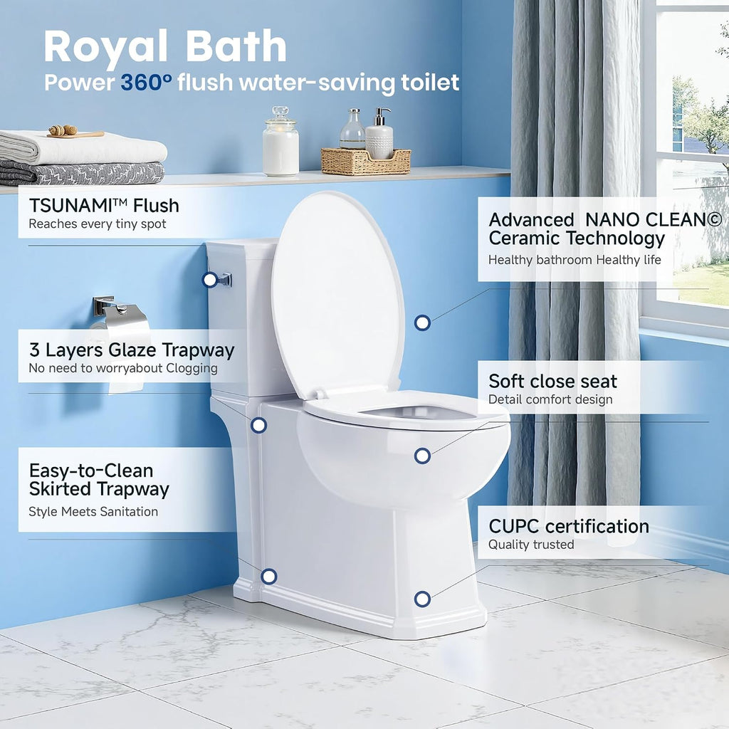 17.3' ADA Comfort Height Toilets with Hidden Drainage Port, 14' Wide Bowl Two Piece Toilets for Bathrooms, Tall Height, 1.28 GPF Single Power Flush Toilet with Jet Flush, 12' Rough In