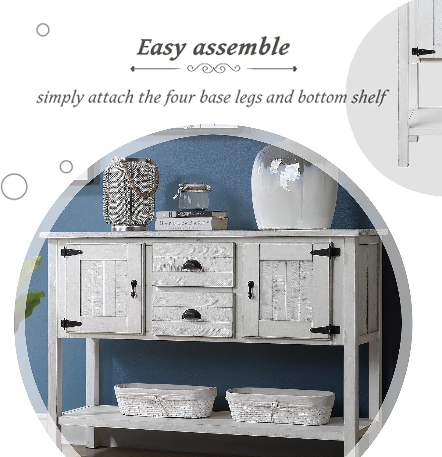 48' Console Table with 2 Drawers and Cabinets,Retro Style Storage Sideboard W/Bottom Shelf,for Entryway,Hallway,Living Room,Easy Assembly,Antique White