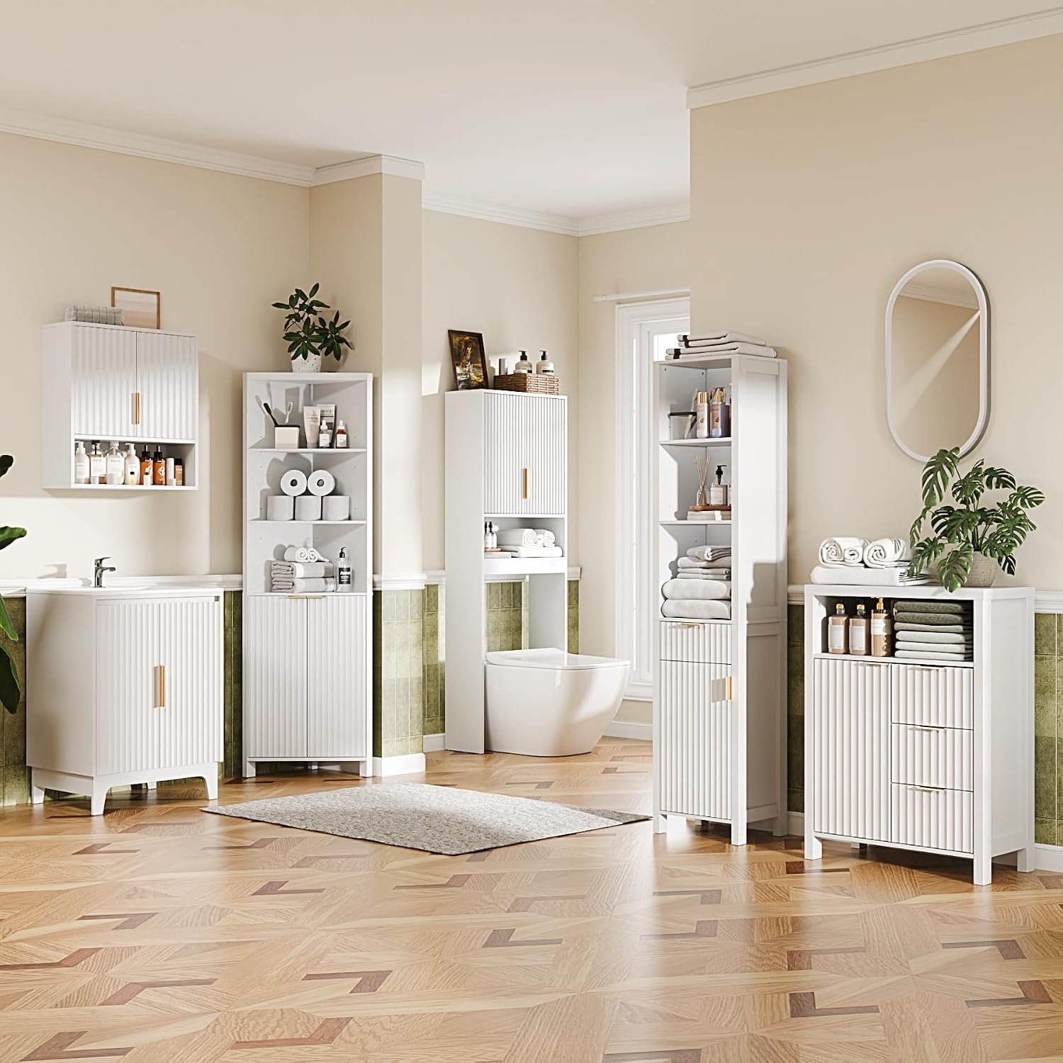 VINGLI Tall Corner Cabinet with Fluted Doors, 68' White Corner Storage Cabinet with Adjustable Shelves, Freestanding Wood Corner Bookshelf for Bathroom, Living Room & Kitchen, Space-Saving