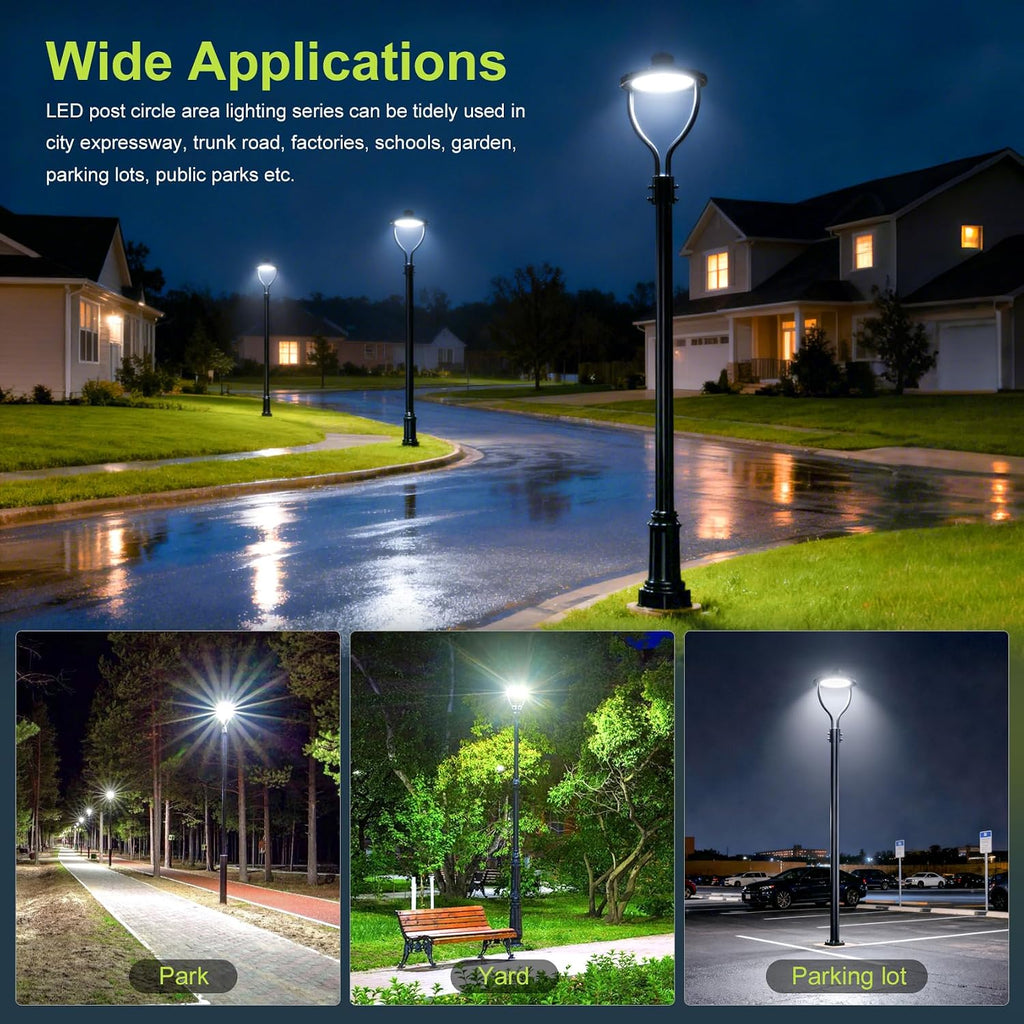 Commercial LED Post Top Light, 80W/64W/48W & 3000K/4000K/5000K Selectable, ETL Listed, 12000LM Post Circle Area Lights with Photocell, IP65 Waterproof for Yard Street, AC100-277V