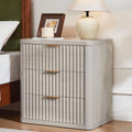 LEYAOYAO Fluted Nightstand with Charging Station, 23' Wide 3 Drawers Night Stand,LightGrey End Table with Open Storage,Farmhouse Bed Side Tables, Wood Dresser for Bedroom, Living Room, Closet
