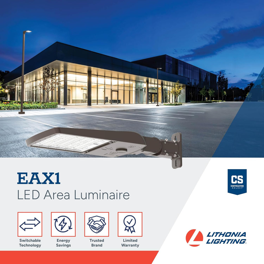 Lithonia Lighting LED Outdoor Area Light Fixture, LED Parking Lot Light with Adjustable Brightness, 3-in-1 Selectable White Color, 4-in-1 Switchable Distribution, UVOLT, Wall or Pole Mount, Bronze