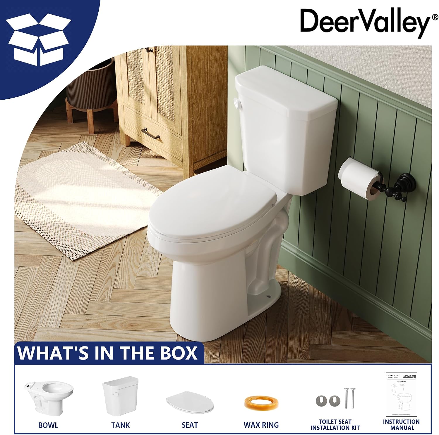 DeerValley 21-Inch Extra Tall Two-Piece Toilet, Elongated Bowl, Single Flush 1.28 GPF, ADA Comfort Height, Includes Soft Close Seat, Designed for Senior Comfort and Ease of Use