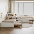 Ball & Cast Twin Size L-Shaped Platform Bed with Storage Cabinets and Multifunctional Desk,Wood Corner Daybed w/Trundle & LED Light,No Box Spring Needed,for Bedroom,Guest Room,Living Room,White