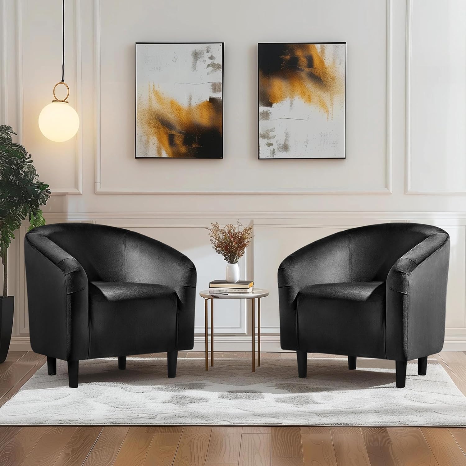Yaheetech Black Accent Chairs Set of 2, Cozy Velvet Barrel Chair, Modern Club Chair with Soft Padde, Vanity Chair for Living Room/Bedroom/Waiting Room Reception Room, Matte Black