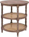 Creative Co-Op Round Mango Wood Table with 2 Cane Shelves