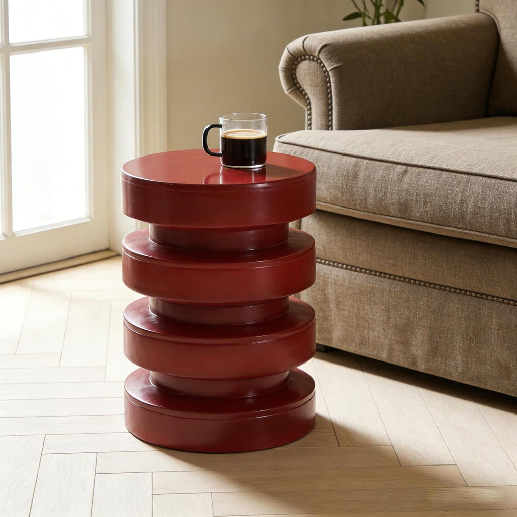 Merax MGO Round Side Table for Indoor Outdoor, Modern Sofa End Table, Small Coffee Tables for Living Room, Bedroom, Night Stand Bedside Table, No Assembly Required, Red