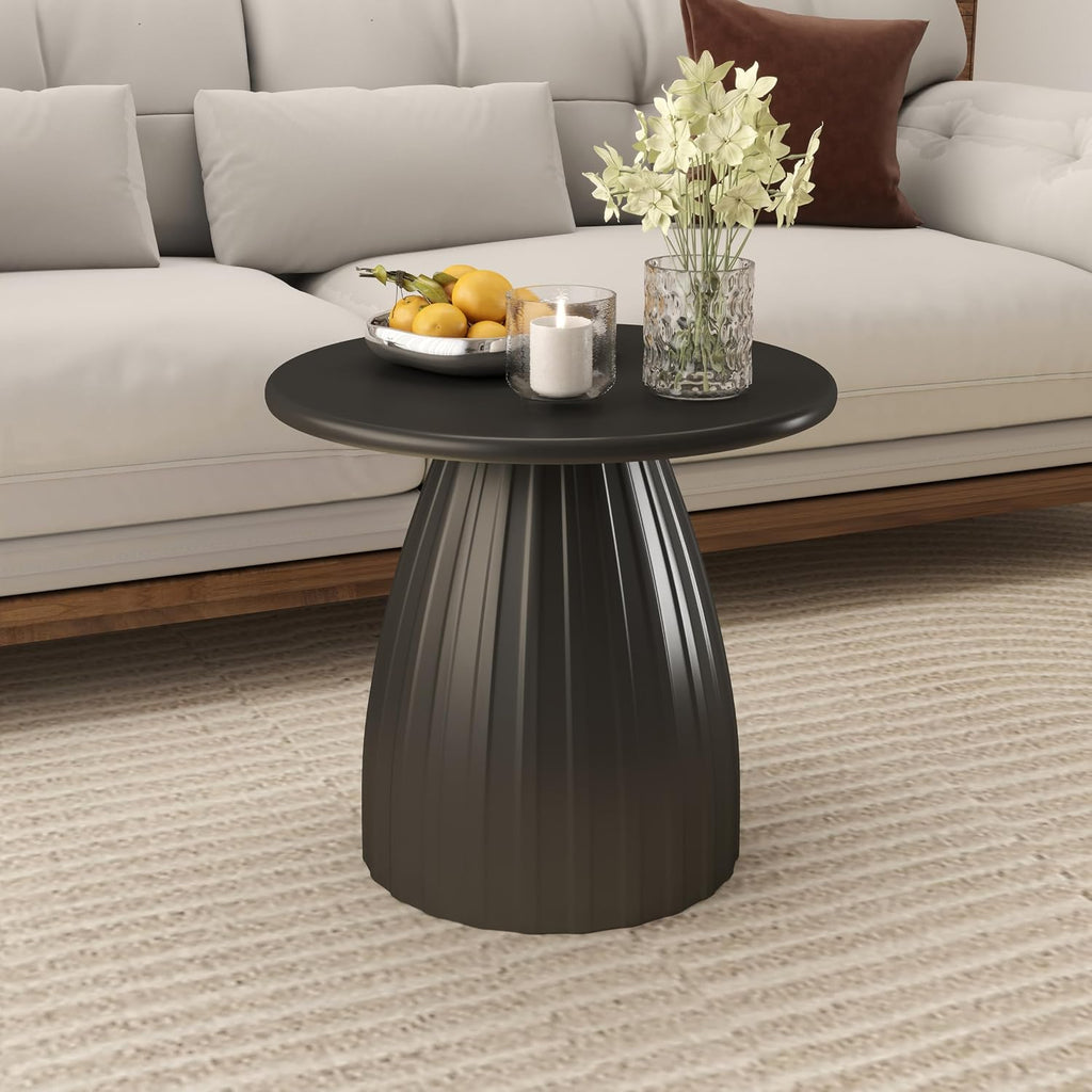 Black Round Side Table Set of 2 for Sofa, Metal Small Circle Couch End Table, Modern Round Nightstand, Mid Century Bedroom Night Stand, for Living Room, Skinny, 15.5 Inches