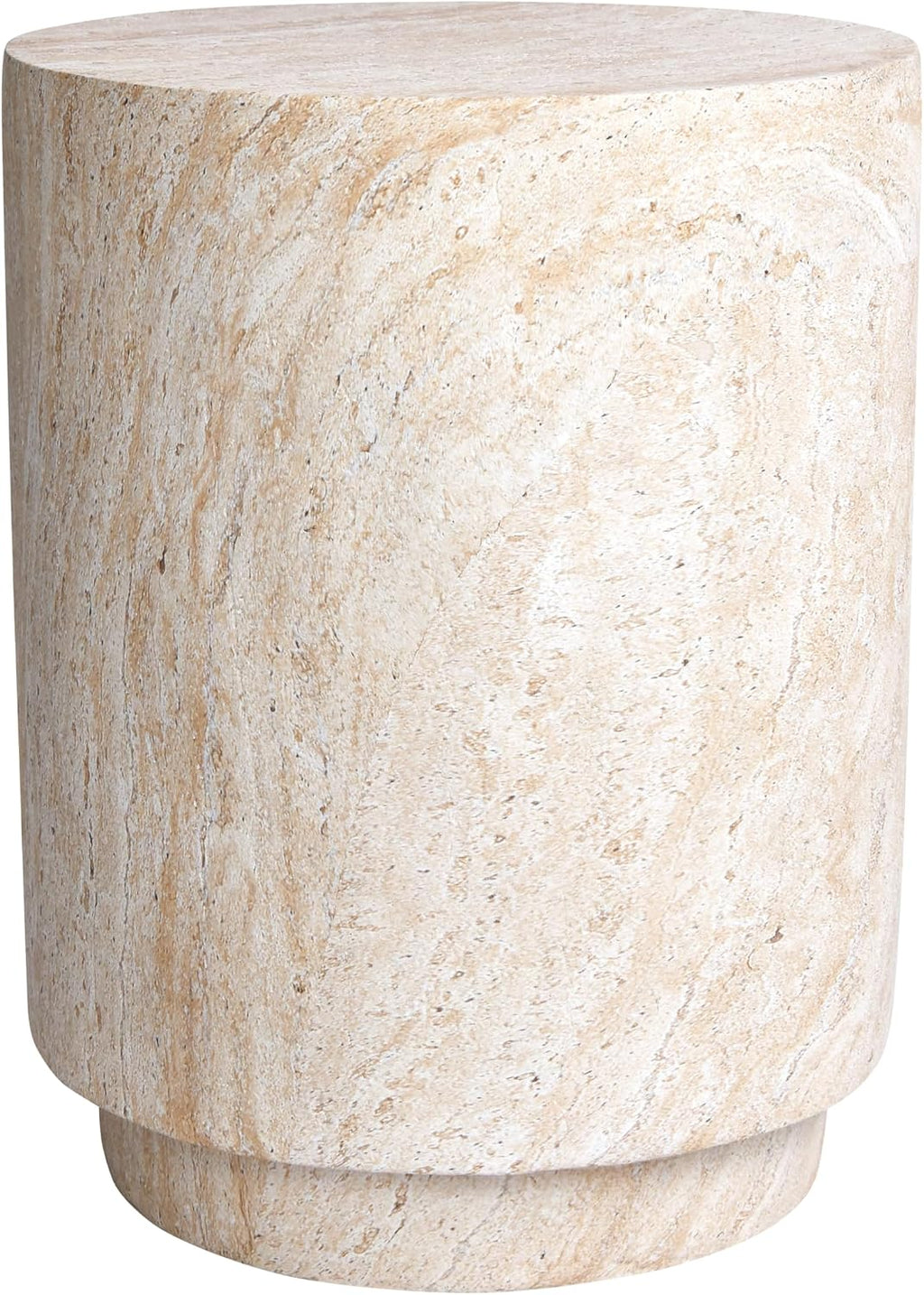 Empire Art Direct Cylinder Travertine Stone Finish Italian Design MgO Side Accent Table, Living Room, Bedroom & Office, 14.2'x14.2'x18.3'