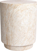 Empire Art Direct Cylinder Travertine Stone Finish Italian Design MgO Side Accent Table, Living Room, Bedroom & Office, 14.2'x14.2'x18.3'